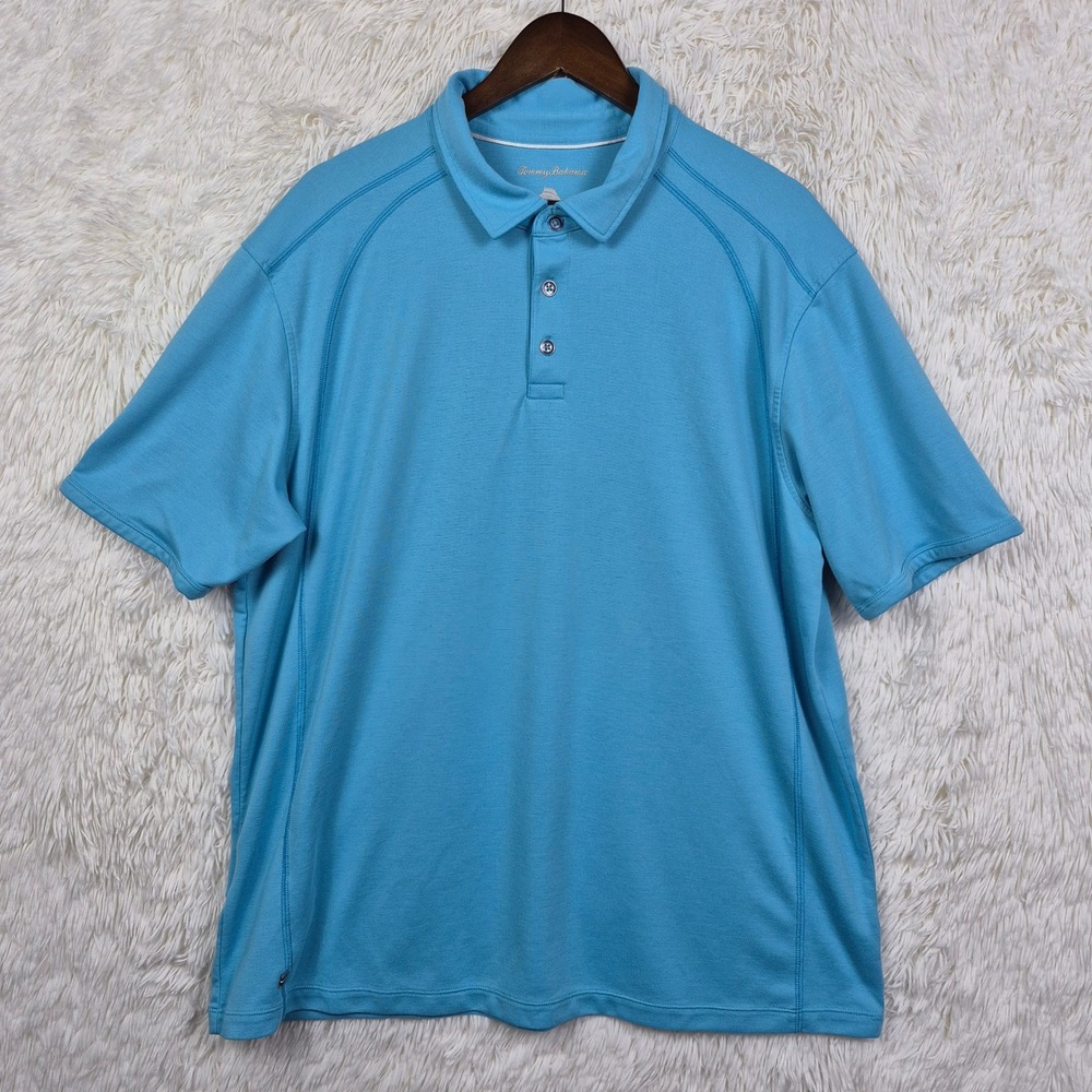 Tommy Bahama Mens XXL Light Blue Short Sleeve Performance Polo Shirt XXL